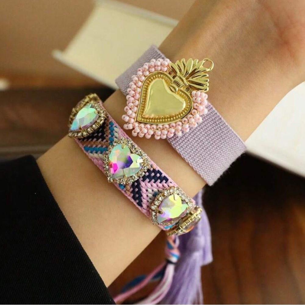 NWOT - Heart Charm Bracelet Set - Pink and Purple